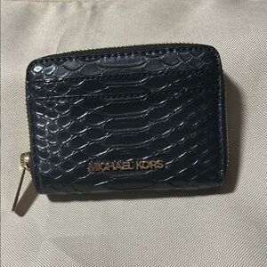 Michael Kors Black Croc-Embossed Wallet with Gold Accents